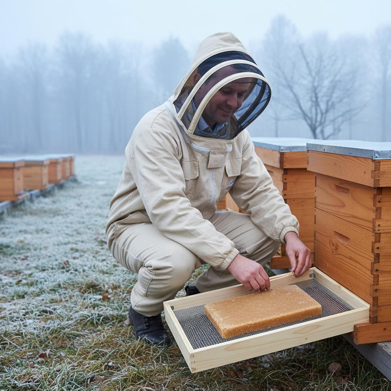 Winter Bee Hive Candy Board for Langstroth Beehives - Strong Support Bee Feeder with Anti-Clog Design & Safe Wood Frame, 8-Frame Size 50.5x35.5cm, Hive