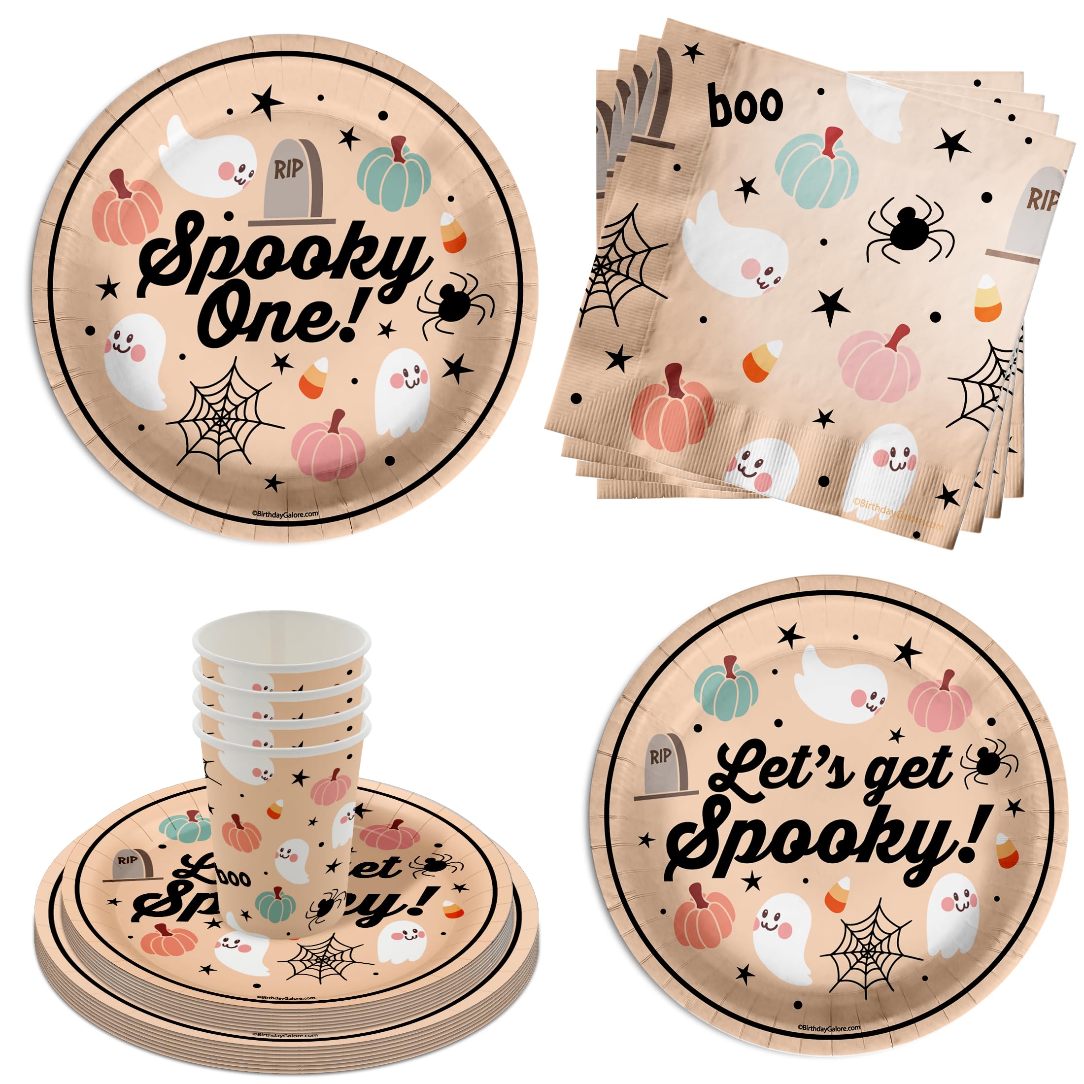 Spooky One 1st Birthday Party Supplies - 64 Piece Halloween First Birthday Tableware Set Includes Large 9" Dinner Plates and 8" Dessert Paper Plates
