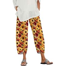 Zaswen High Waisted Cropped Trousers for Women Boho Floral Print Capri Pants Casual Loose Fit Straight Leg Pants with Pockets