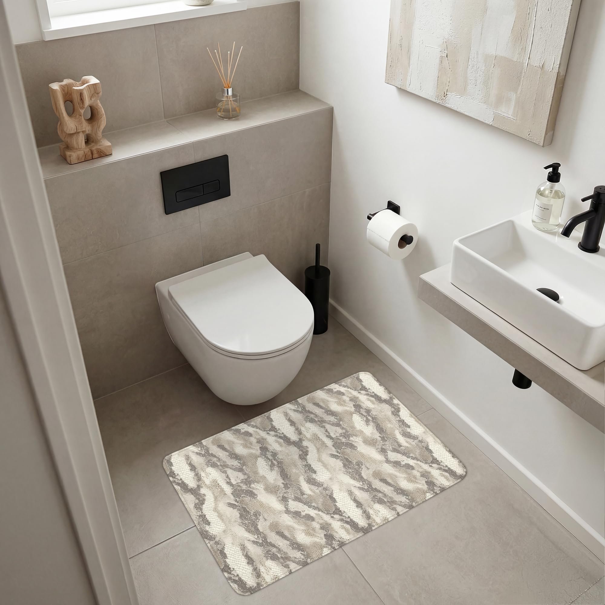 Alfombras Baño Rectangular 90x60 cm Alfombra Ducha Lavable Tapete Bath Mat Non Slip Antideslizante Bathroom Decoracion Shower Serpiente - Patrón - Topo