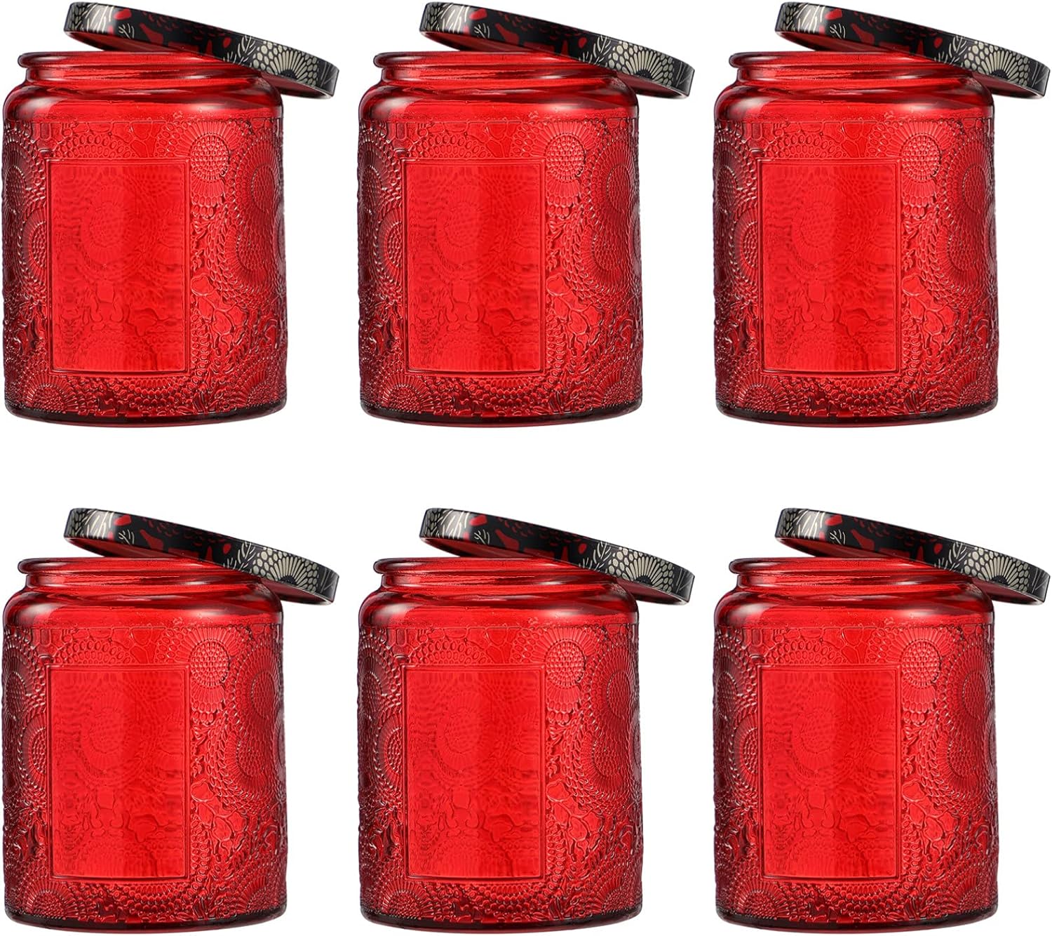 SEWACC 6pcs Empty Candle Jars Red Tealight Candle Cup with Lid Handmade