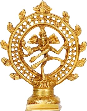 Kartique Brass Dancing Natraja with Double Ring Murti God Shiva Shankar Idol Dance Statue Showpiece Natraj for Home Decor Diwali Gifts Golden Color Sculpture Figurine