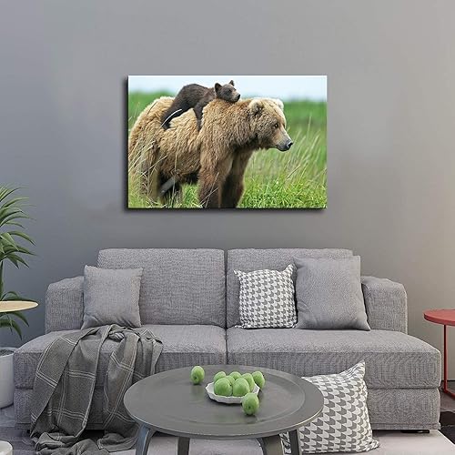 Miniatura 2 de Póster de oso marrón, madre y bebé, oso marrón, familia de animales salvajes, impresión en lienzo, obras de arte estéticas, regalos para dormitorio,