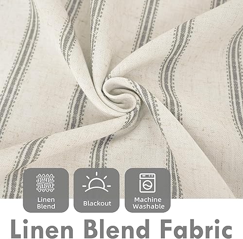 Vista 4 de DriftAway - Cortinas de mezcla de lino estilo granja opacas de 96 pulgadas de largo para dormitorio, cortinas de lino con rayas verticales Gris
