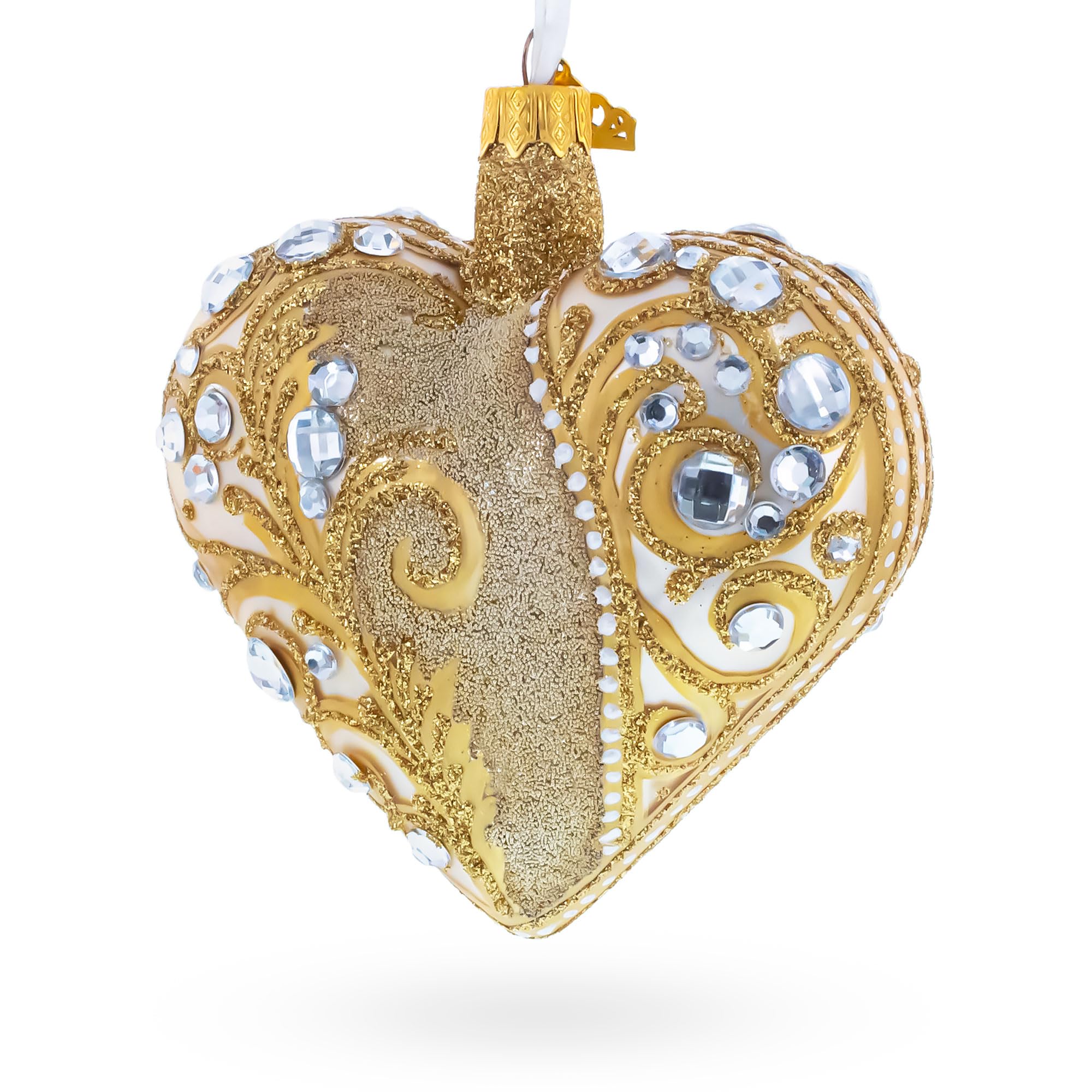 Adorno de Navidad de cristal barroco con diseño de corazón dorado