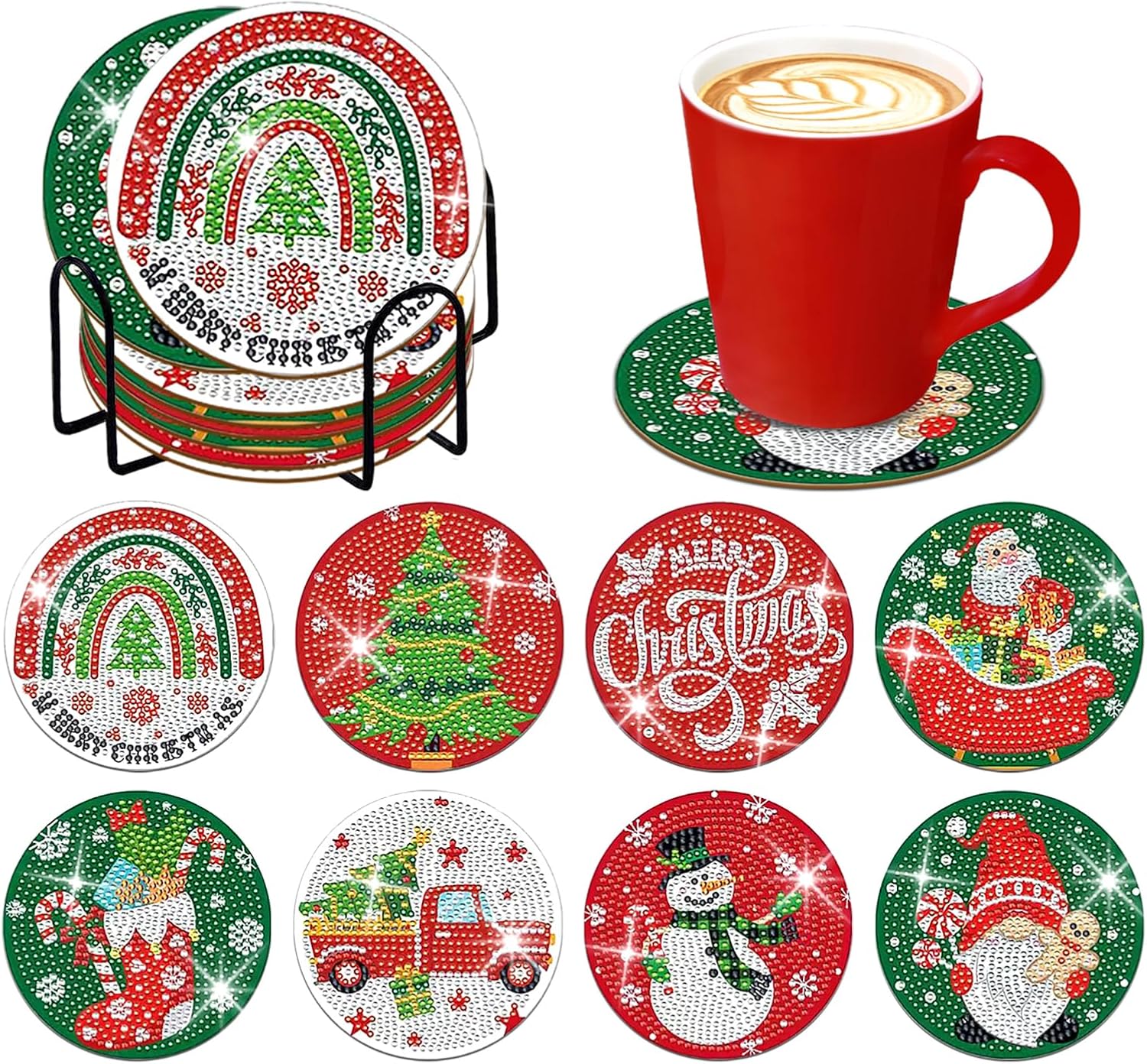 Christmas Diamond Painting Coasters for Drinks, 8 PCS Diamond Art Kits