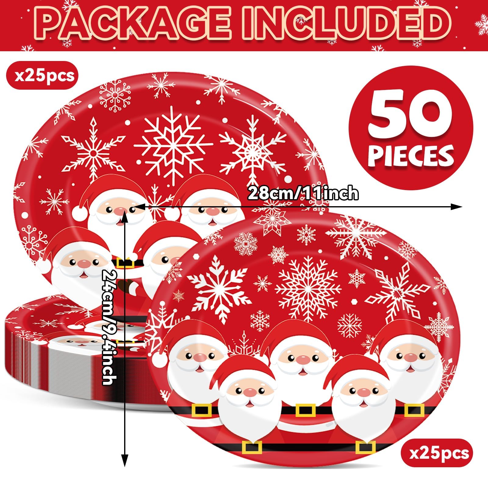 Lonfliness 50 platos de papel ovalados de Navidad, suministros de fiesta de Navidad, Papá Noel, copo de nieve, juego de vajilla de invierno, vacaciones, cena, postre, decoración para niños y niñas