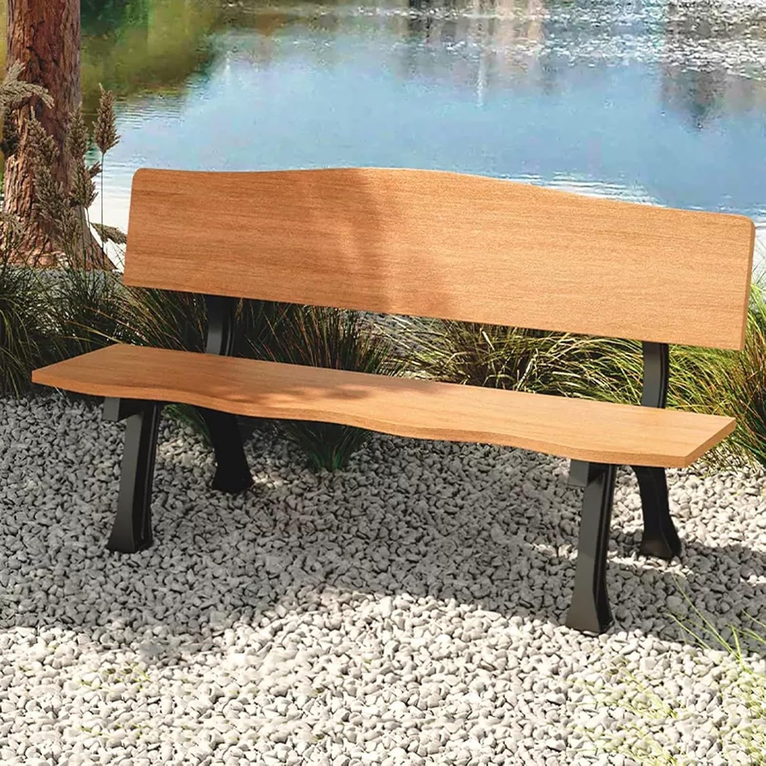 Outdoor Garden Bench, Metal Bench Legs, Two Person Solid Wood Park Bench with Ergonomic Backrest, Sloping Seat, f or Patio, Garden, Lawn(A,47.2 * 20.5 * 29"/120 * 52 * 74cm)