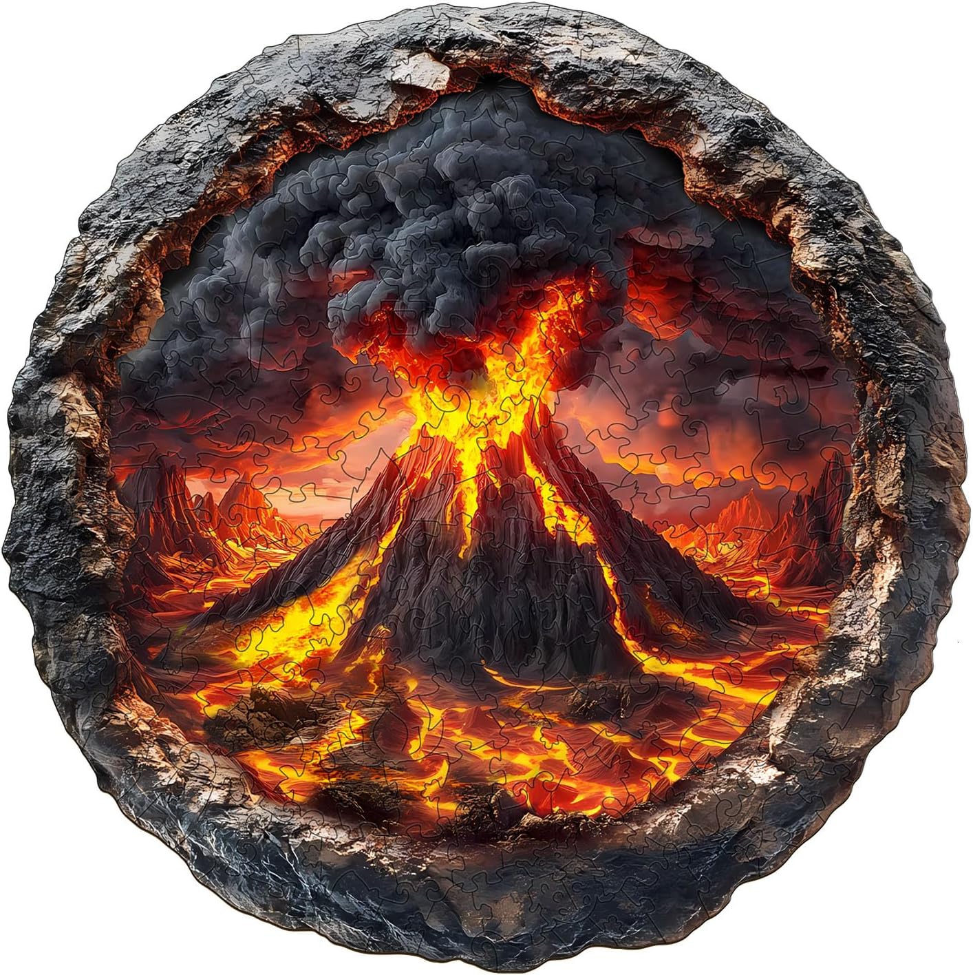 KAAYEE Wooden Puzzles for Adults, Volcanic Eruption Wooden Jigsaw Puzzle Unique Shape Wood Puzzle Adult, 3D Effect Puzzle Birthday Christmas Family Games (M-11.4 * 11.4 in-200pcs-Over 16 Years Old)