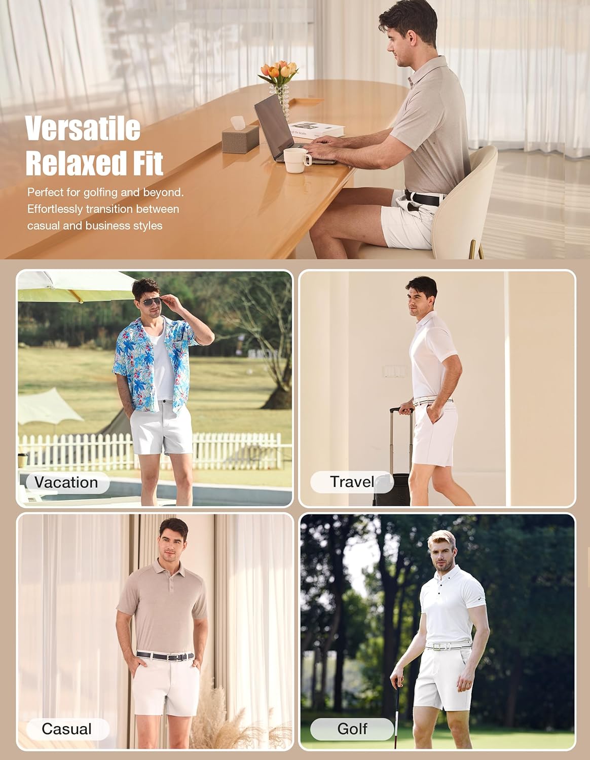 PULI Men's Golf Shorts Dress Flat Front Hybrid 7 Inch Stretch Lightweight Quick Dry Chino Casual with Pockets - Image 5