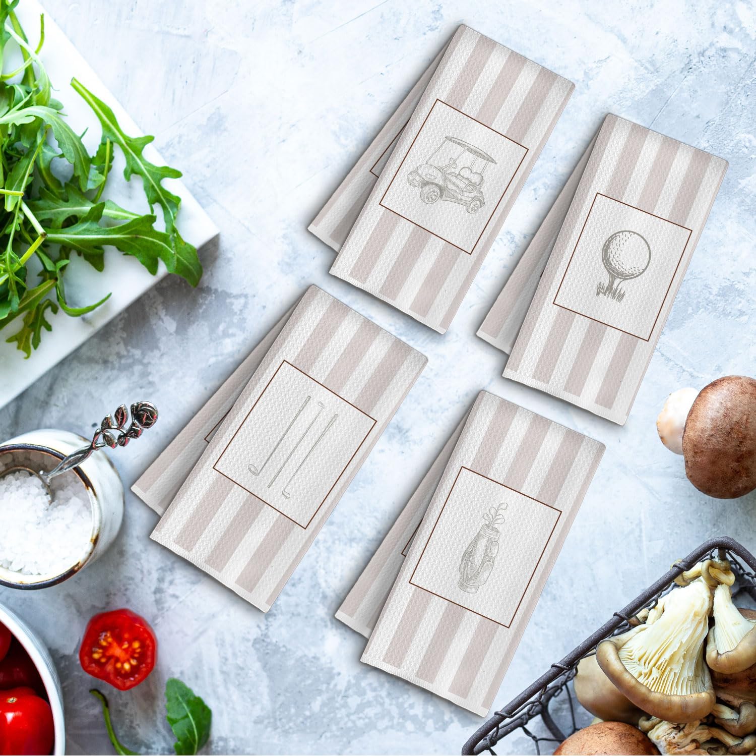 Light Beige Striped Golf Kitchen Towels, Gifts for Men Women Golfers Decorative Hand Towels for Bathroom, Golf Lover Gifts Dish Tea Towel for Kitchen, 16x24 Inch Set of 4 - Image 5