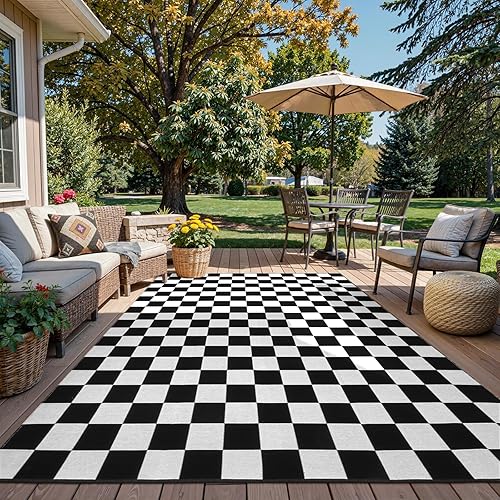 Miniatura 10 de Seavish Alfombra a cuadros, 5 x 6.5 pies, alfombra marroquí de ajedrez, lavable, de algodón, tejida para pasillo, puerta delantera, dormitorio,