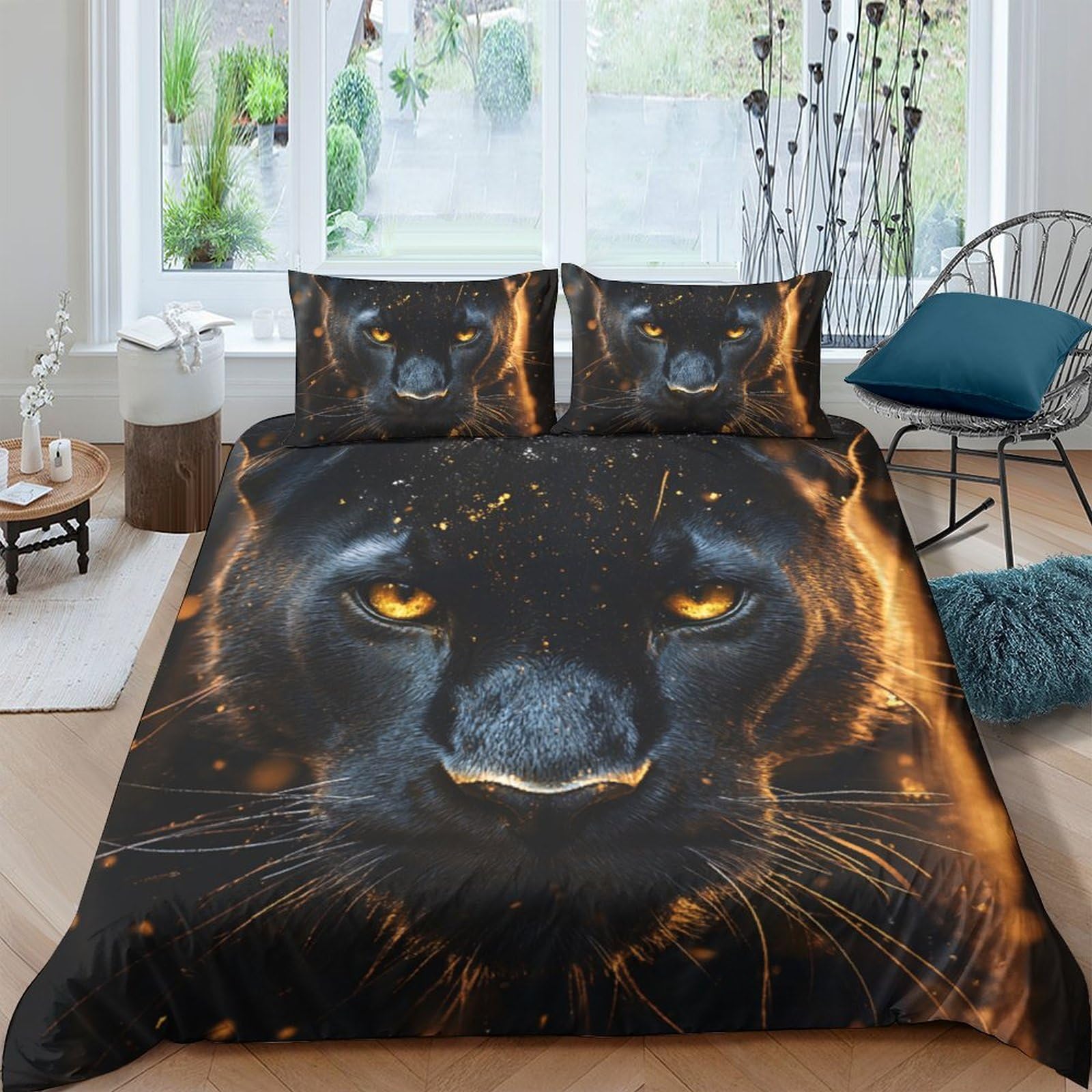 Ctjqhvkz Style-9 3D Printed Black Panther Fitted Sheet Microfiber Soft Anti-Slip Golden Eyes Bed Cover For Bedroom Dorm Decor Single（135X200cm）