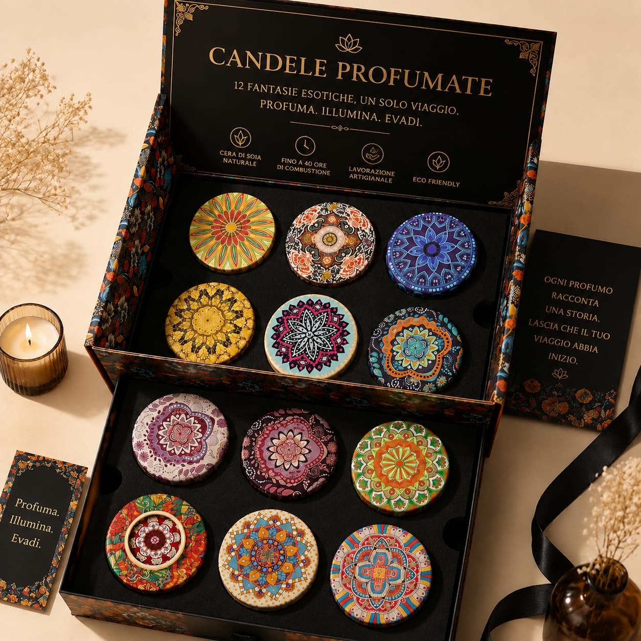 Regalo per Donne 12 Pezzi Set di Candele Profumate di Metallo per Moglie,Fidanzata,Candele in Cera di Soya Naturale Confezione da Regalo per Casa,Natale,San Valentino,Compleanno,Festa della Mamma