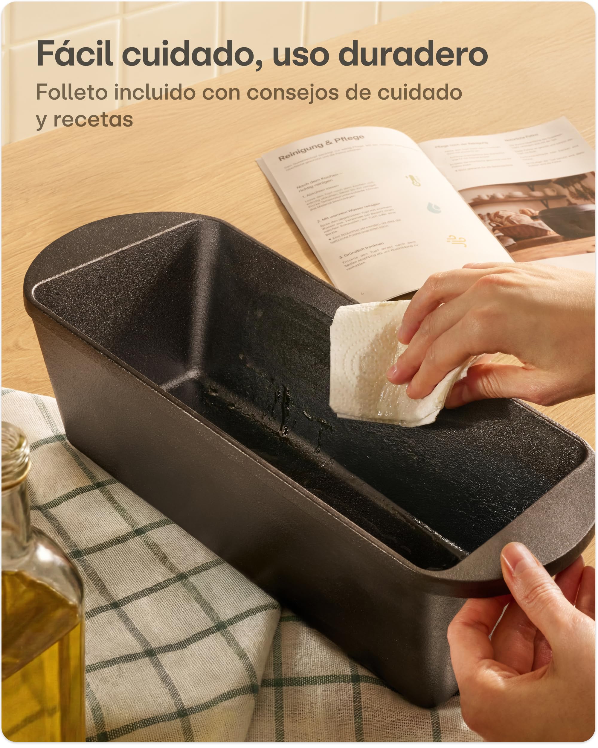 Praknu Set Olla Hierro Fundido (28 × 12 cm) – Cacerola Hierro Fundido Para Pan – Con Banetón Y Bolsa Para Pan – Tapa Incluida – 3 L Dutch Oven – Accesorios Pan y Cocina