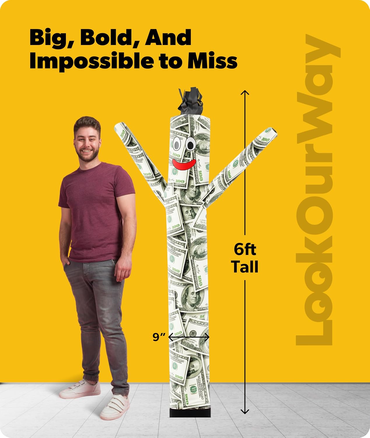 LookOurWay Air Dancers Wacky Waving Inflatable Tube Man Attachment - 6 Feet Tall Advertising Air Dancer Waving Man Inflatable Tube Guy - Blower Not Included - Billionaire image 3