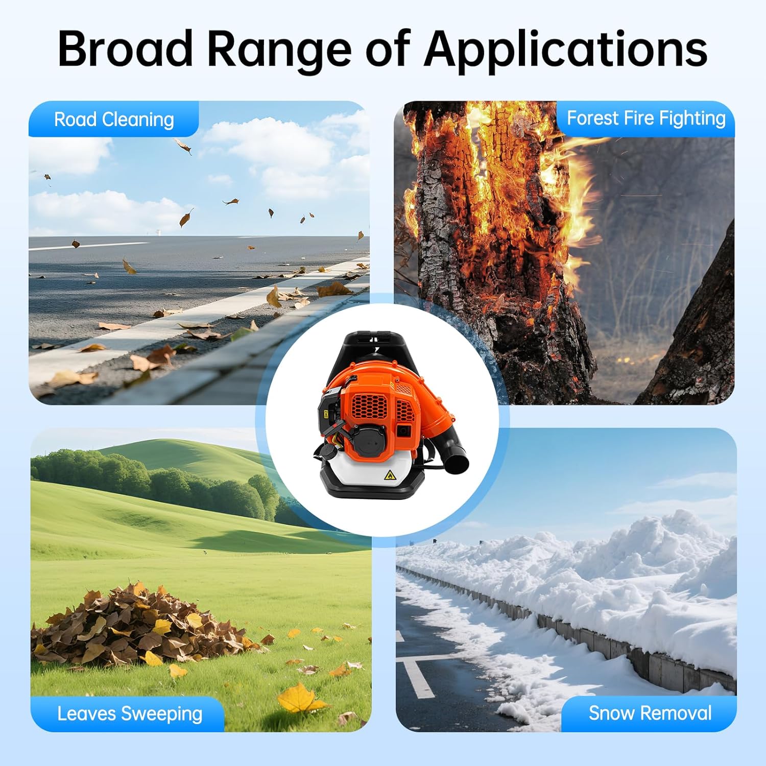 Backpack Gas Powered Leaf Blower,42.7CC Gas Powered Leaf Blower, 1.25kW 850CFM 1.7 HP 2-Stroke Powerful Lightweight Gasoline Grass Lawn Blower w/1.1L Fuel Tank for Yard Lawn Care, Snow Removal