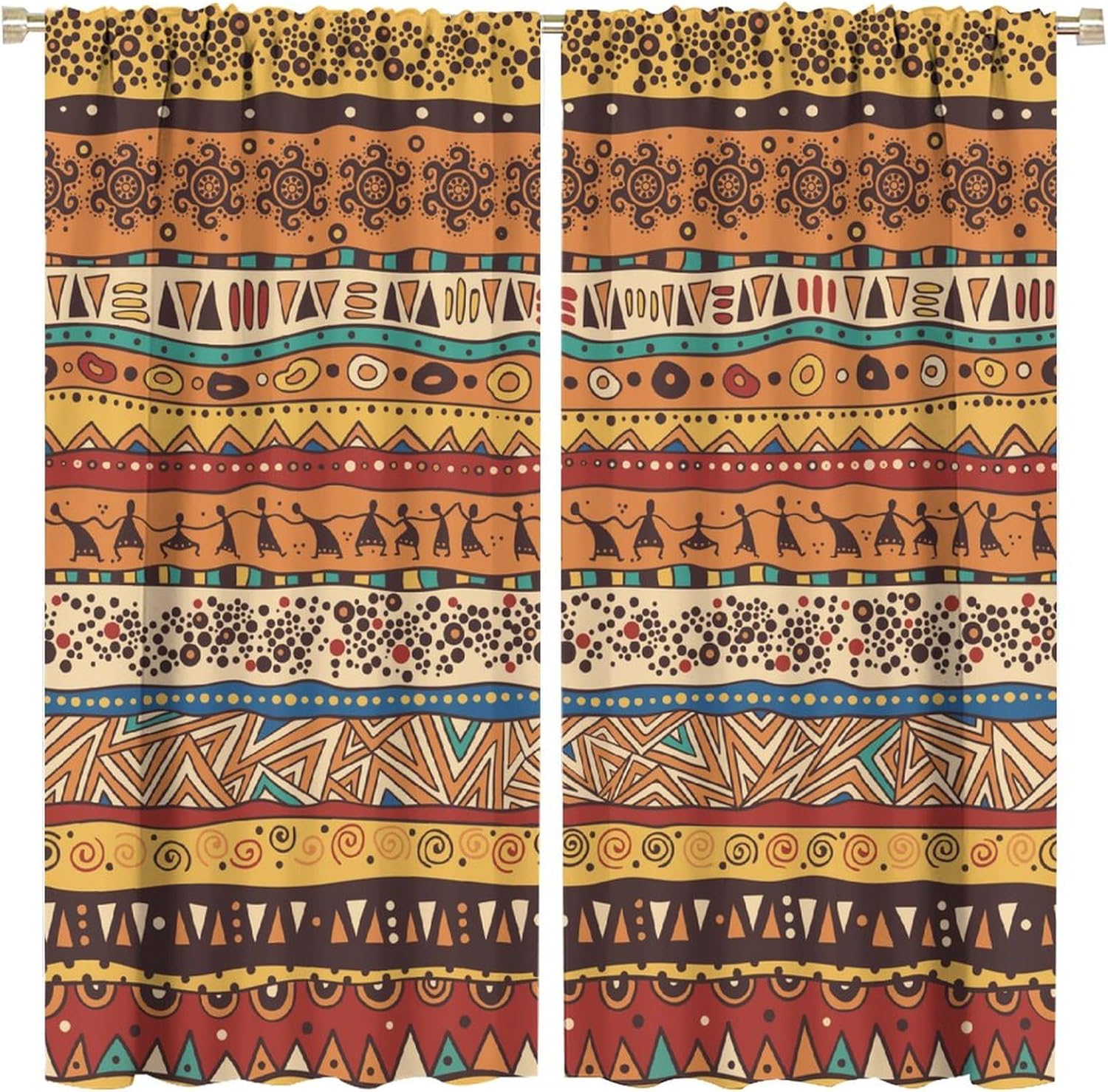 African Blackout Curtains Colorful Traditional Ethnic Vintage Pattern Rod Pocket Window Drape for Living Room Bedroom Bathroom 42x63in