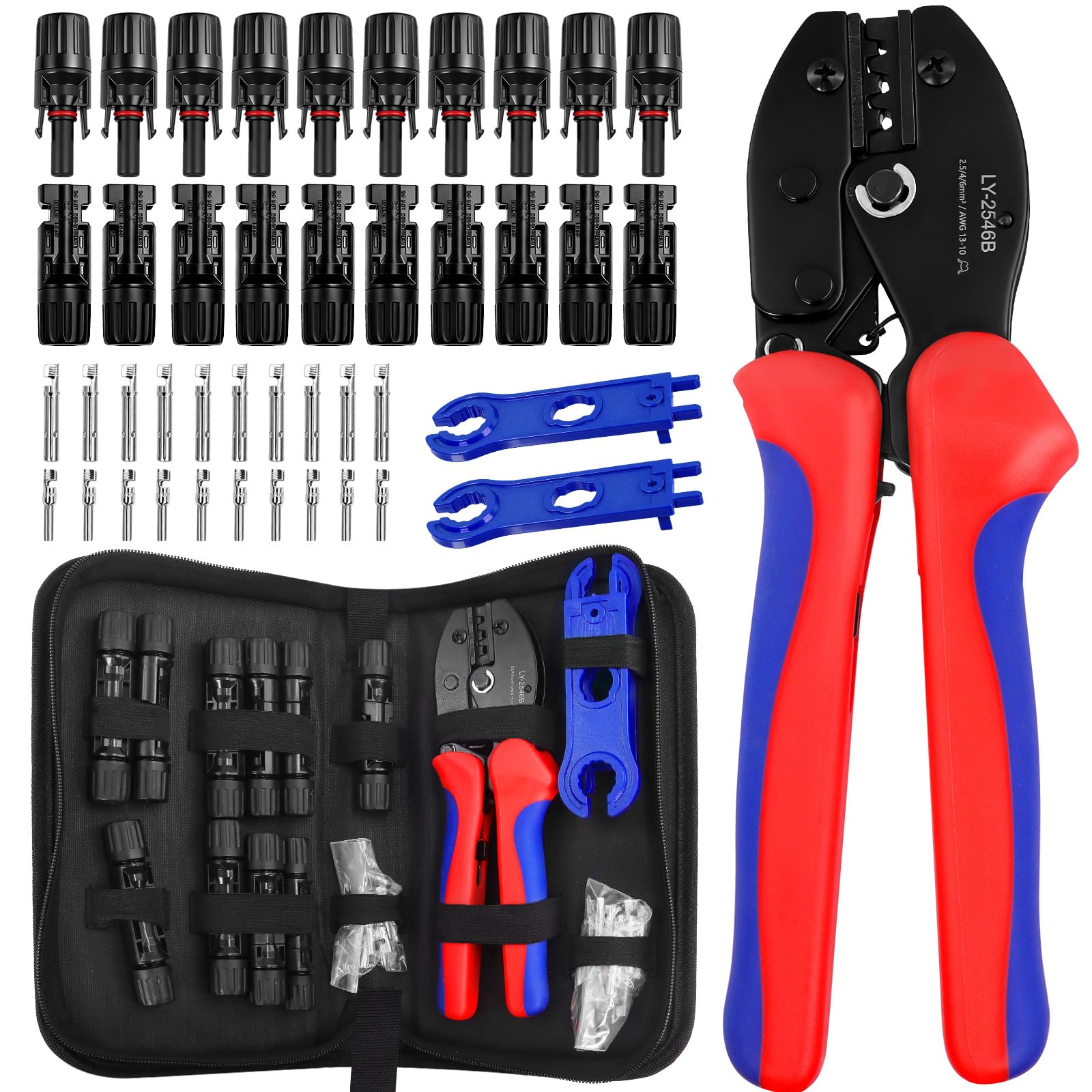 Solar Panel Connectors with Crimping Tool Kit,10 Pairs Ip67 Waterproof Male Female Power Connector Fittings with Crimper for 10-14 awg Gauge PV Cable Wire Ends Wiring & 2 Spanners-image-29
