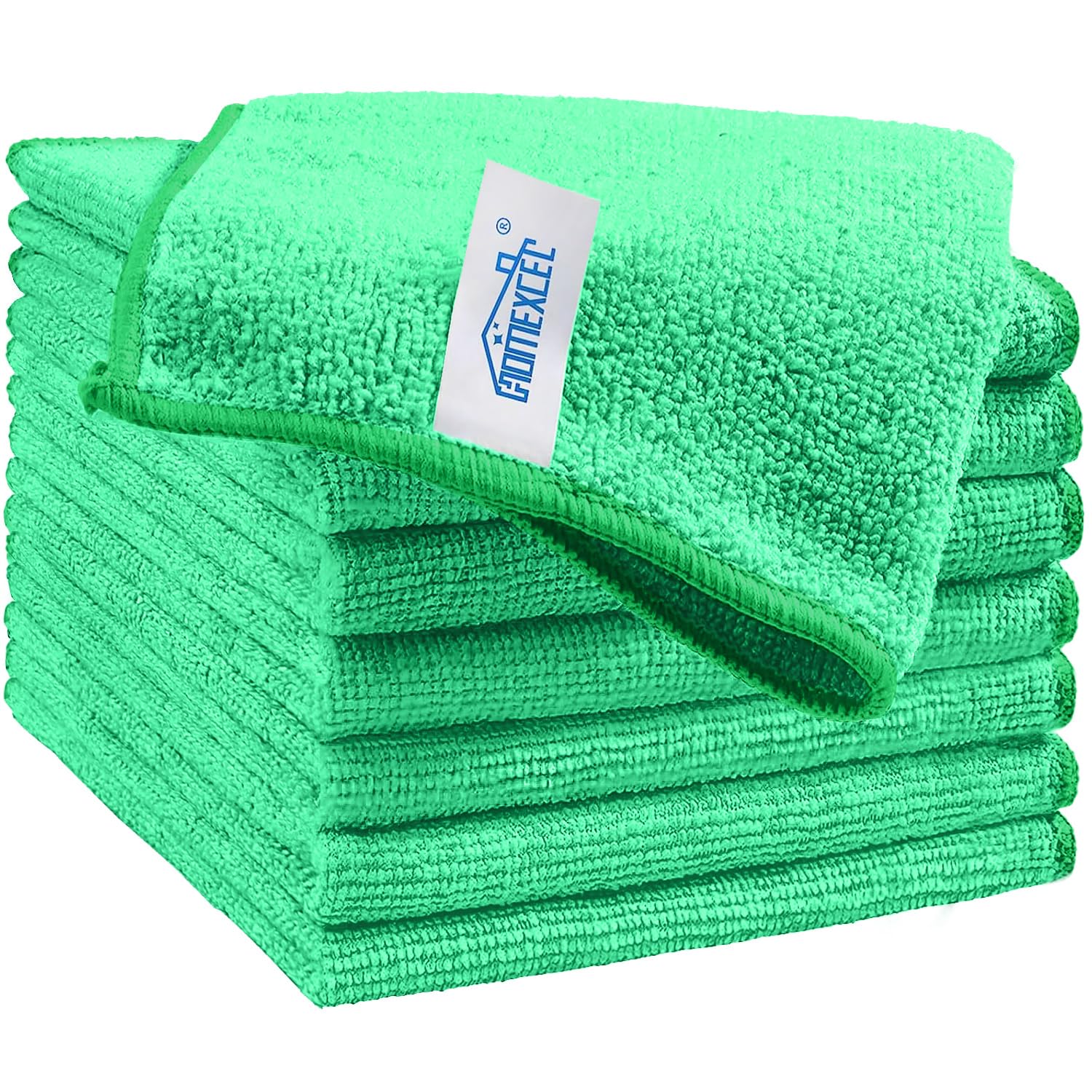HOMEXCEL 8PK Microfiber Cleaning Cloth, Cleaning Rags for Home, 11.5x11.5in | Reusable, Lint Free, Scratch-Free and Highly Absorbent Towels for Kitchen, Window and Glass, Cars, Green Green 8