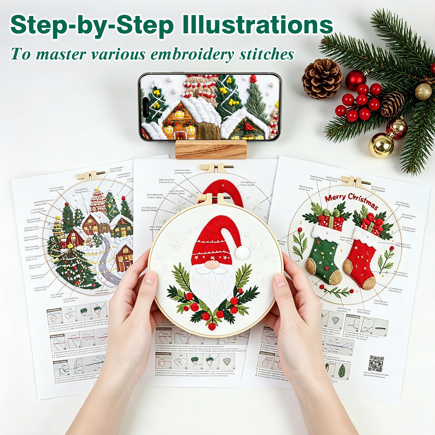 Christmas Embroidery Kits - 3 Pack for Beginners -3