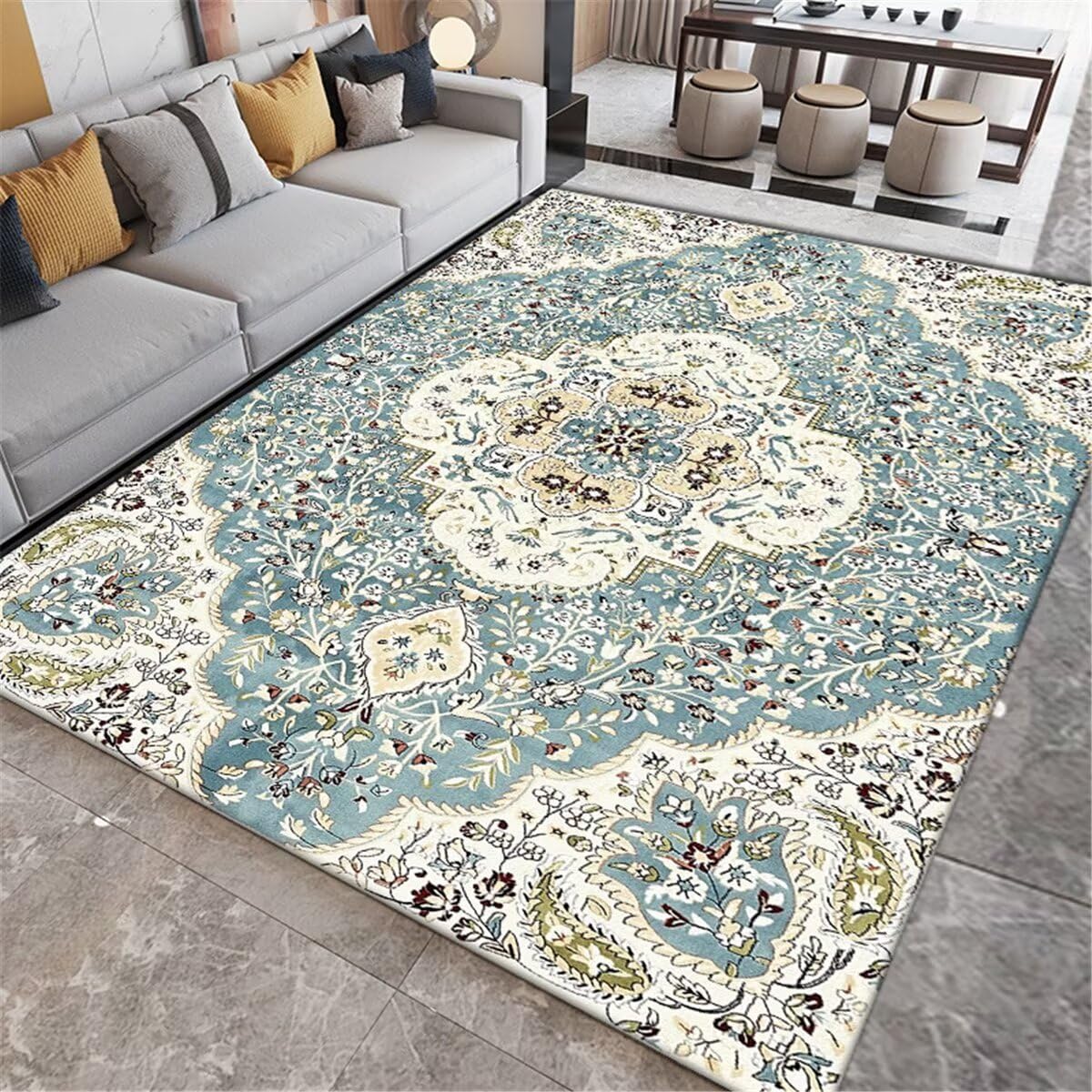 Tapis d'éveil bébé floral bleu 80x200cm pour fille et garçon