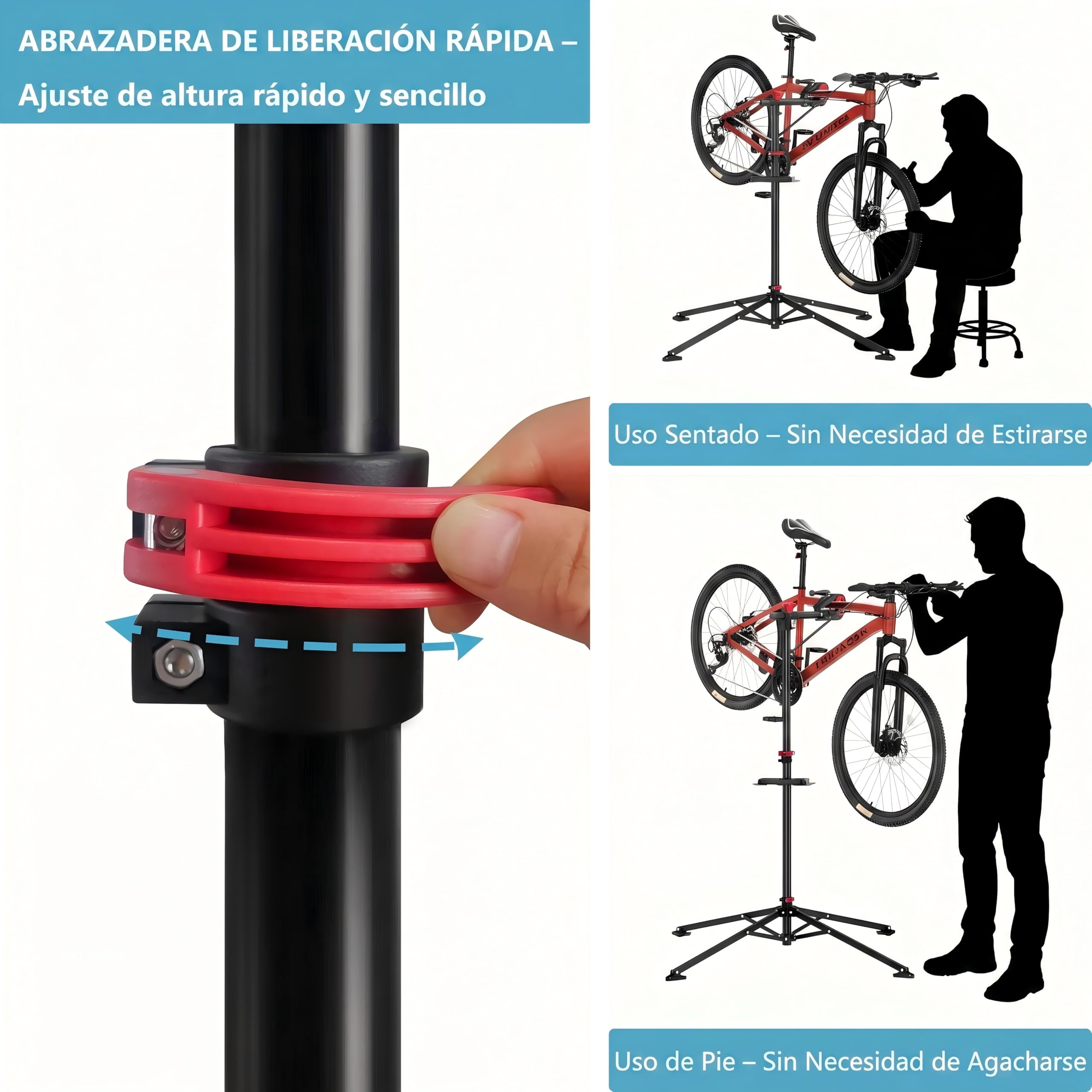 Caballetes para Bicicletas, Soporte de Reparación Plegable y Ajustable con Bandeja Magnética Grande, Soporte de Rueda Delantera, Cabezal Giratorio 360°,Ultraligero, Carga Máxima 30 kg