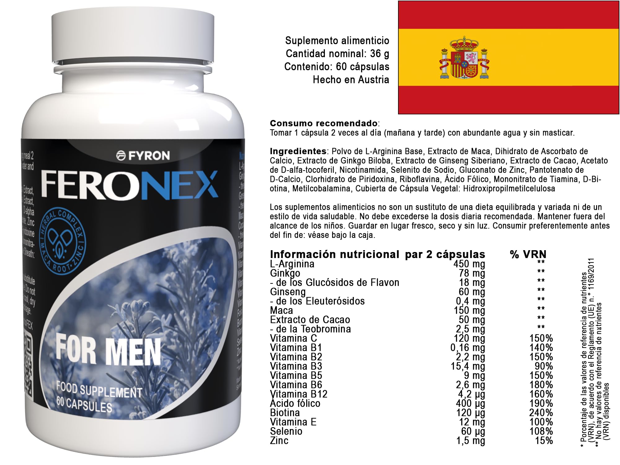 Feronex per gli uomini - 180 Capsule (3x 60 Capsule), Confezione da 3