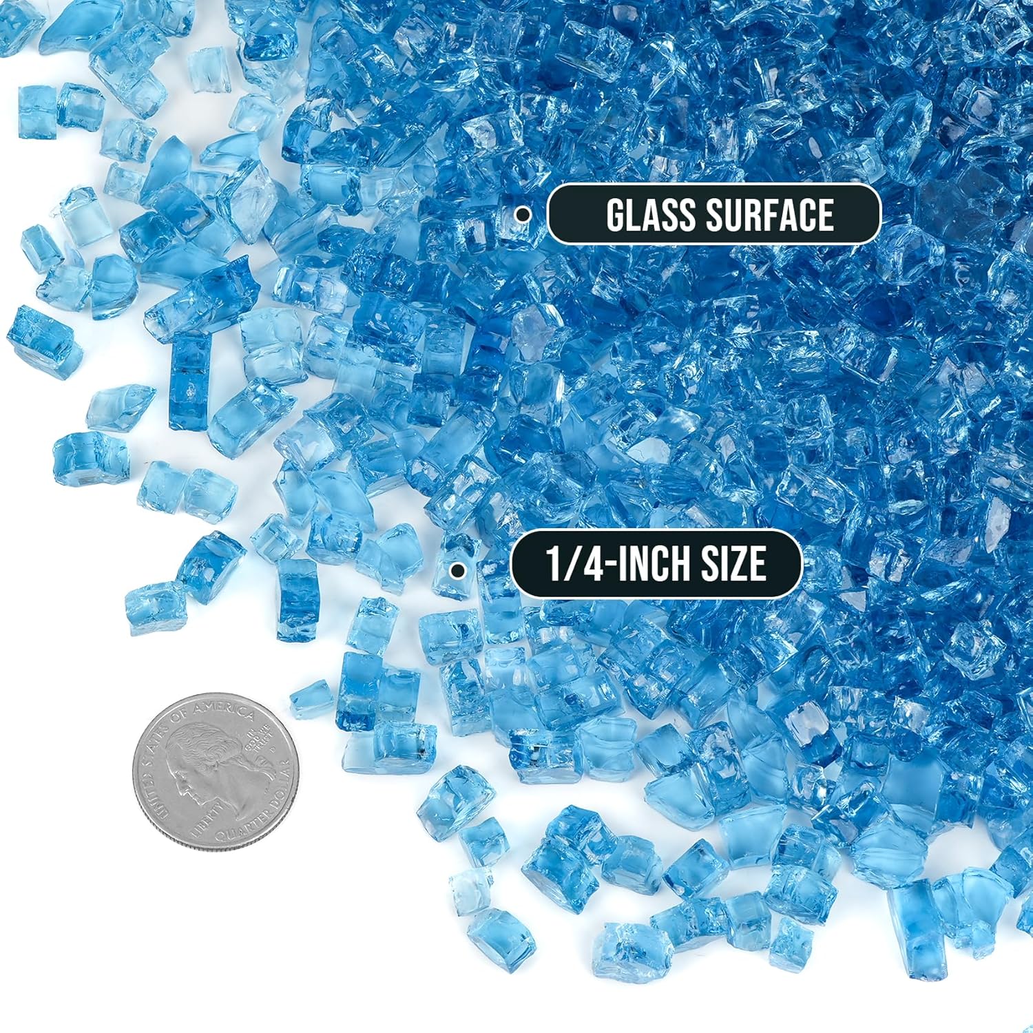 Skyflame High Luster 10-Pound Regular Fire Glass for Fire Pit Fireplace Garden Landscaping Pacific Blue 1/4" Size