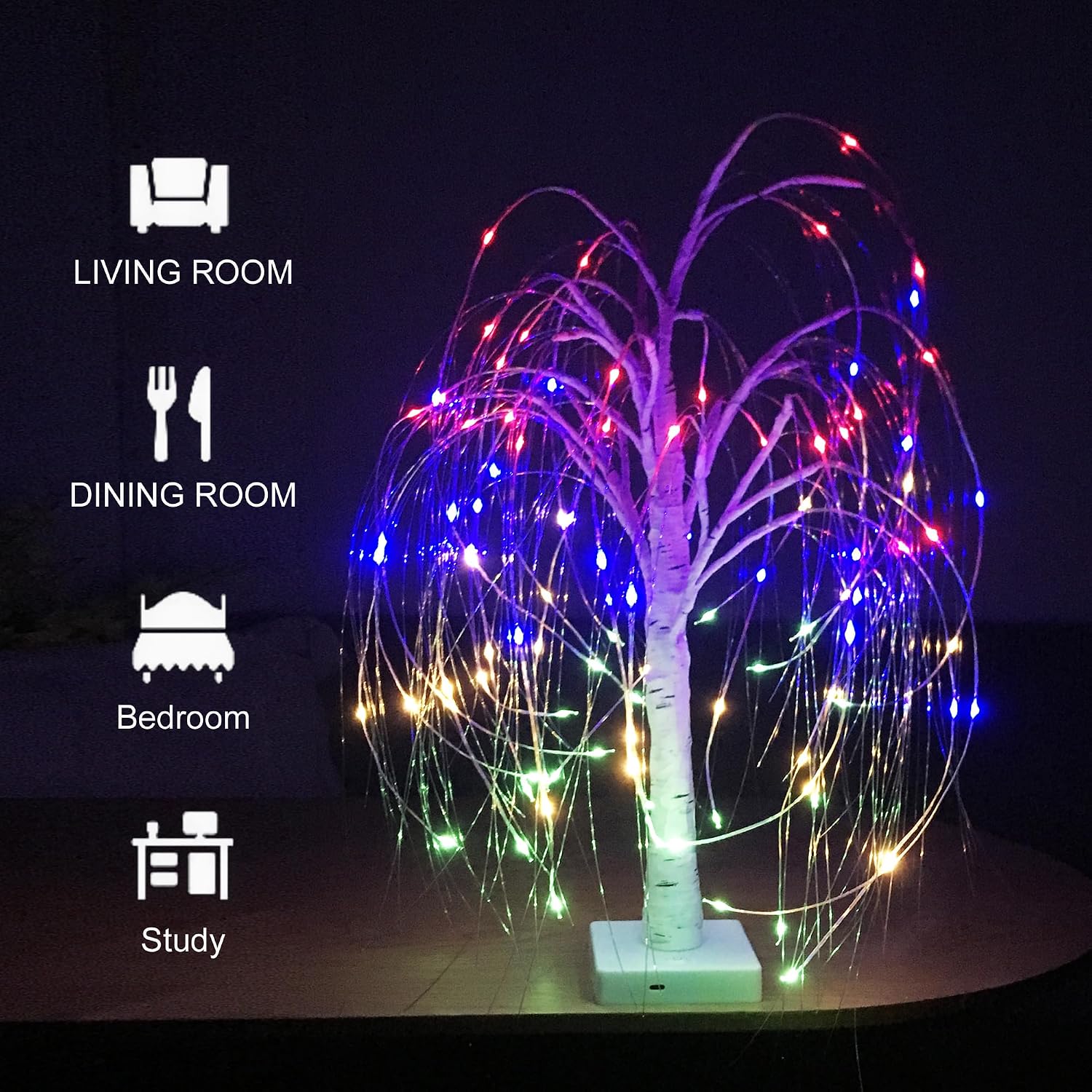 Pete Mici 96LED Willow Tree Lights,20-inch 8 Modes Table Artificial White Tree,Willow Christmas Tree Light for Indoor Party Home Bedroom Shelf Decor,Multicolor