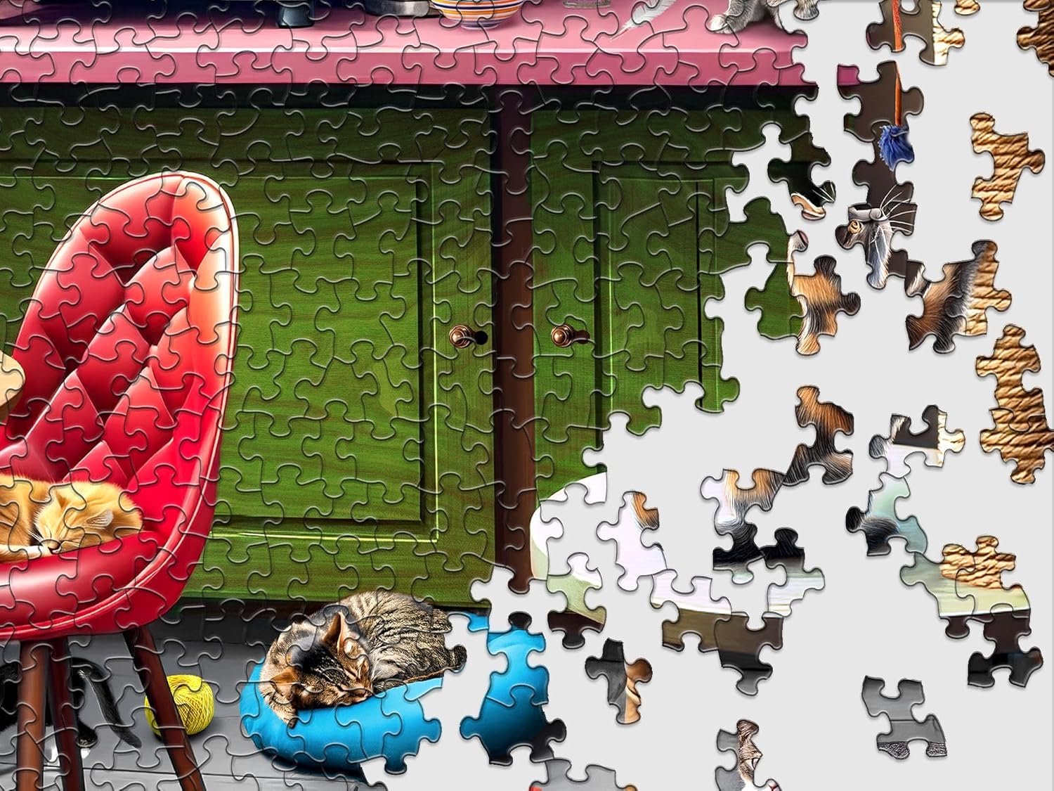 Springbok Cat Cafe 500 Piece Jigsaw Puzzle for Adults - Kittens in a Coffee Shop - Unique Cut Pieces - Made in USA