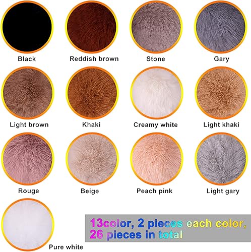 Miniatura 9 de BQTQ 26 pompones de piel sintética de conejo, pompones negros esponjosos con lazo elástico, bricolaje para sombreros, gorros, zapatos, bufandas,