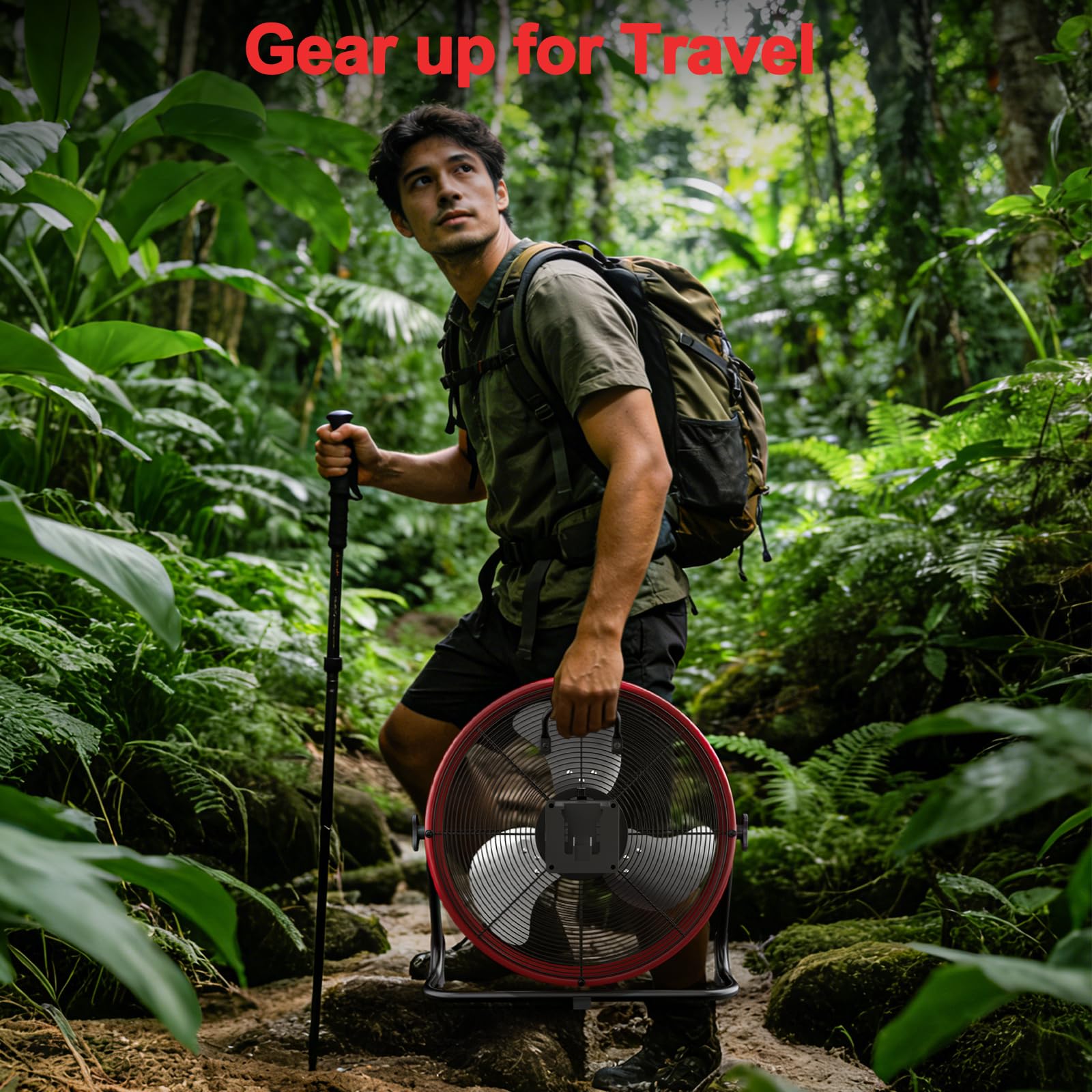 Ventilateur de Sol 40CM compatible avec Batterie Mil-wau-kee/AC-Adaptateur | Réglage Continu des Vitesses | Inclinaison Réglable | Silencieux | Ventilateur Portable pour Camping Garages(Sans Batterie)