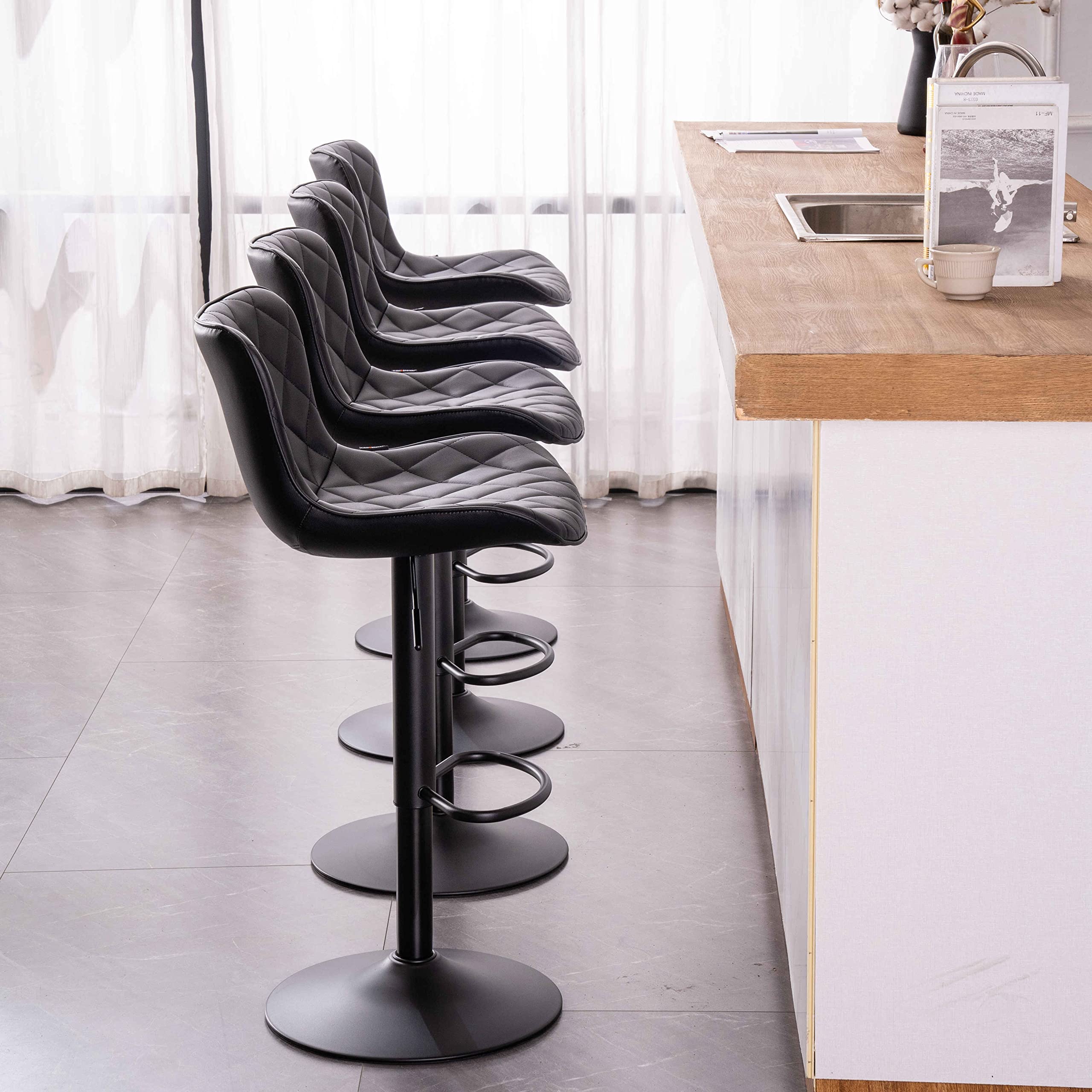 Kidol & Shellder Bar Stools Set of 2 Black High Back Barstools Counter