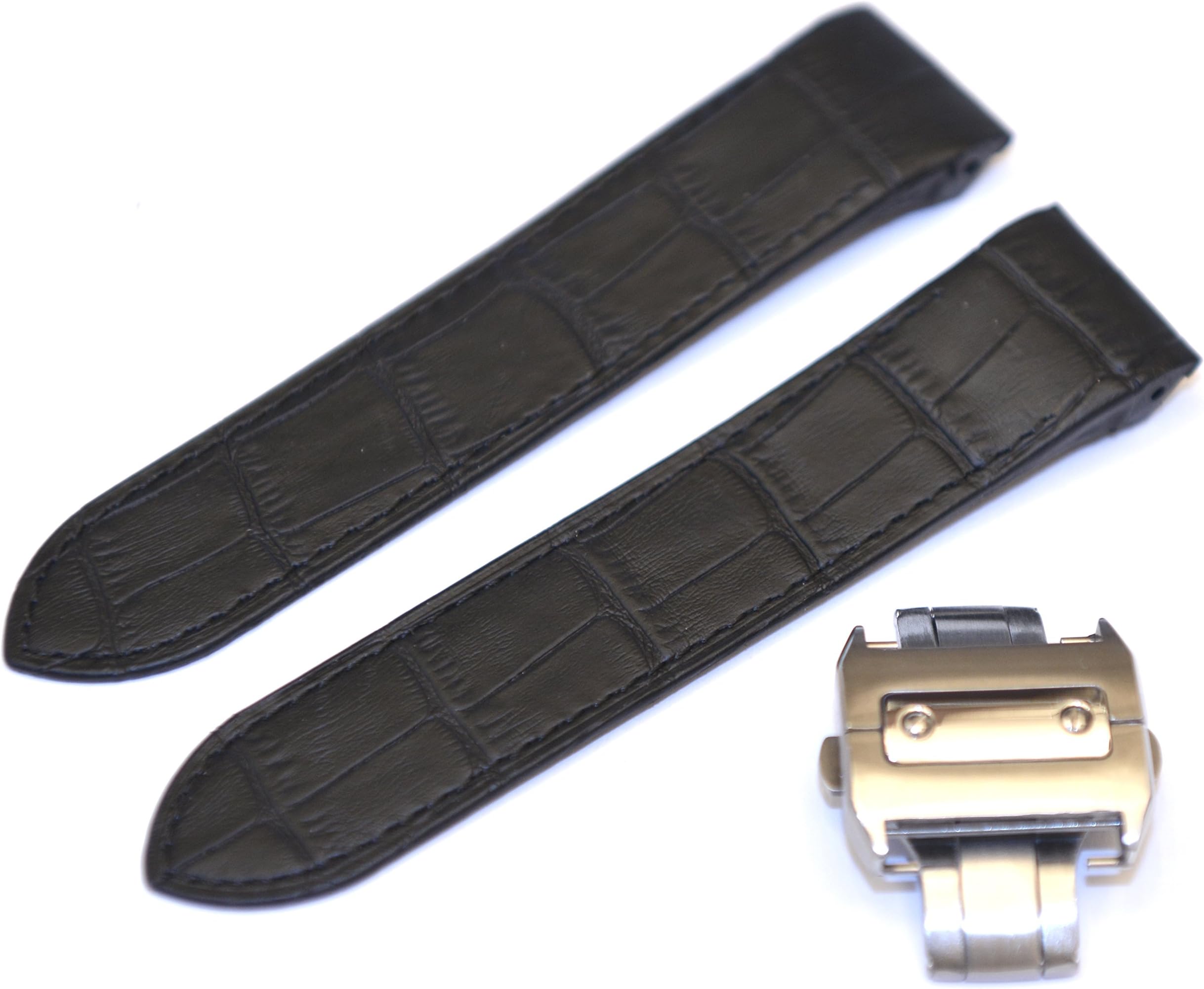 23mm Black Leather Band Strap with Clasp Replacement for Cartier Santos 100XL