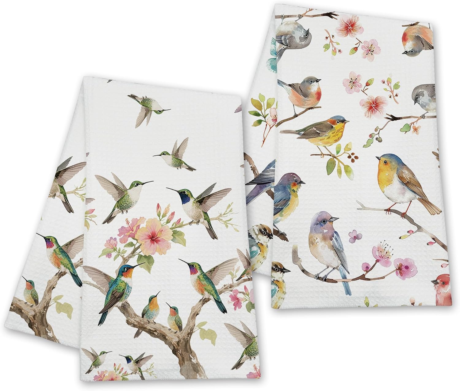 Hummingbird Floral Kitchen Towels, Cardinal Housewarming Gifts for Bird Lover Pet Owner Women Hostess Friends, Grand Millennial Dish Tea Towel Decor, Set of 2-01