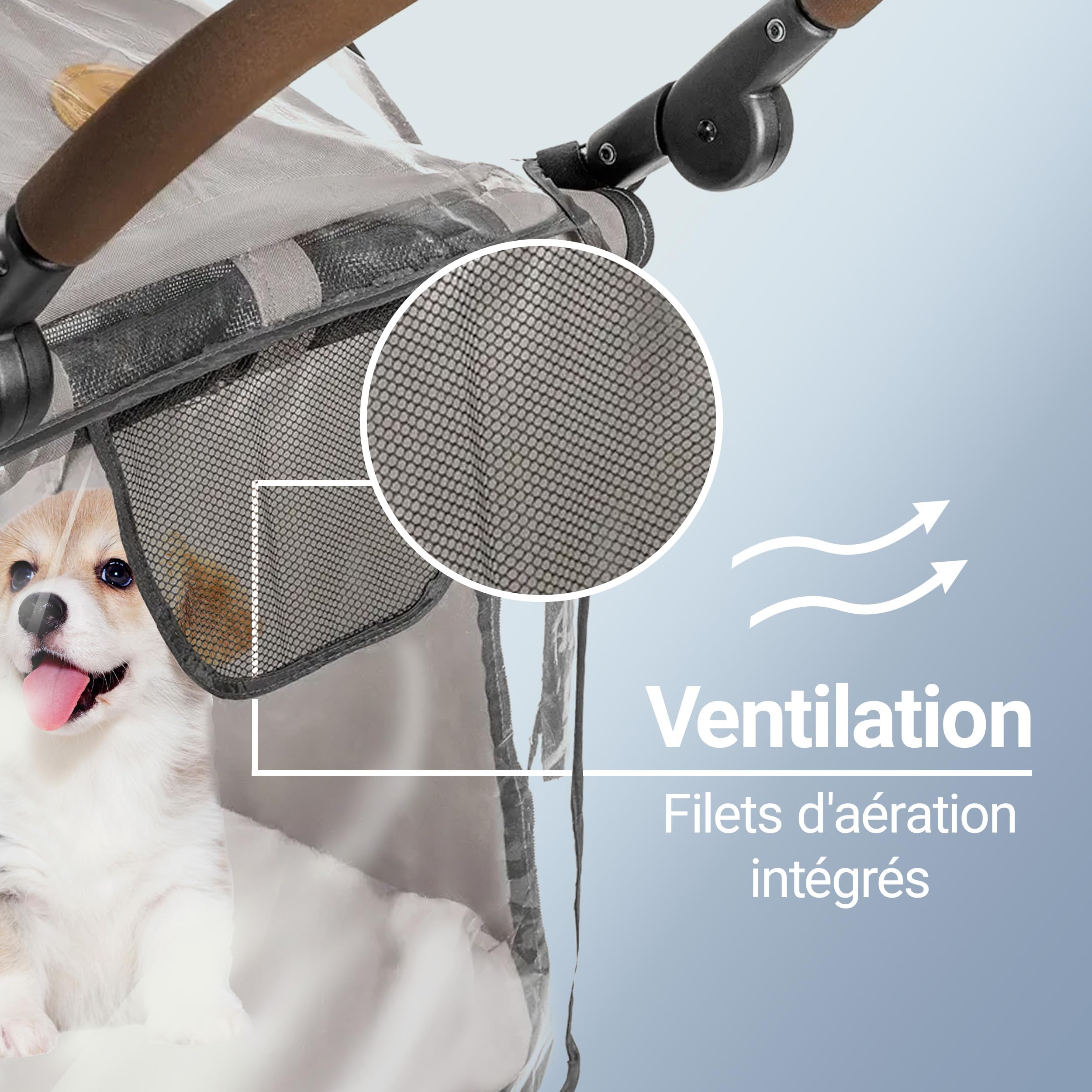 Zamboo Habillage Pluie pour Poussette Chien - Protection Pluie Transparente avec Fenêtre, Filet d'Aération et Entrée Rabattable, Compatible avec TOGfit Pet Roadster, Pawhut - Poussette Non Incluse