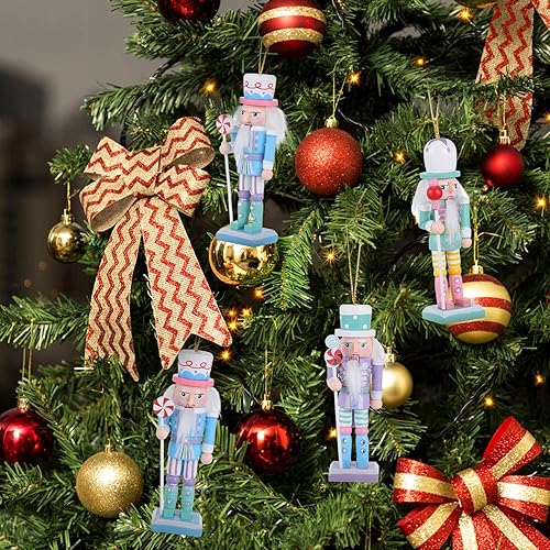 Miniatura 2 de IMIKEYA Figura de cascanueces de Navidad 4 piezas de soldado de cascanueces de madera colgante, adorno de cascanueces de Navidad, decoración de