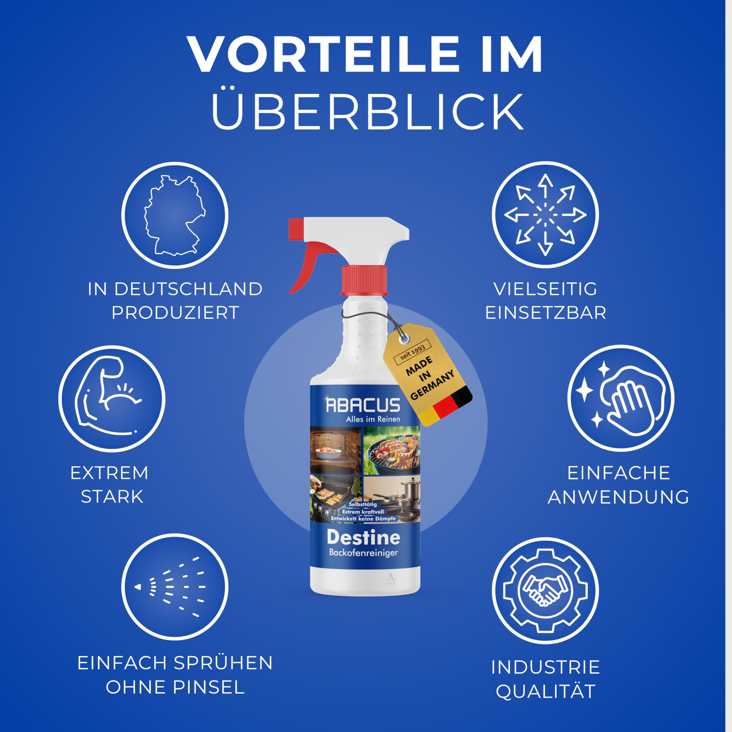 ABACUS® Backofenreiniger, Grillreiniger mit Mikrofasertuch & Schwämmen - Backofen- & Grillreiniger Set 750 ml gebrauchsfertig (7397)