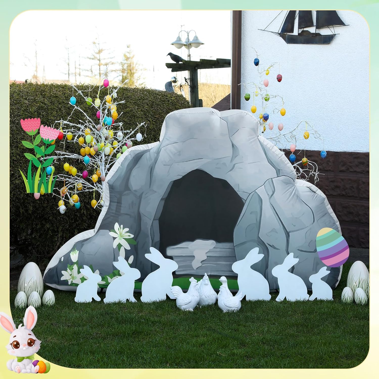 5 ft Easter Empty Tomb Inflatable Outdoor Decoration Built-in Blower Easter Party Decoration Resurrection Scene Photo Props Religious Yard Sign for Sunday School Patio Outdoor Decor