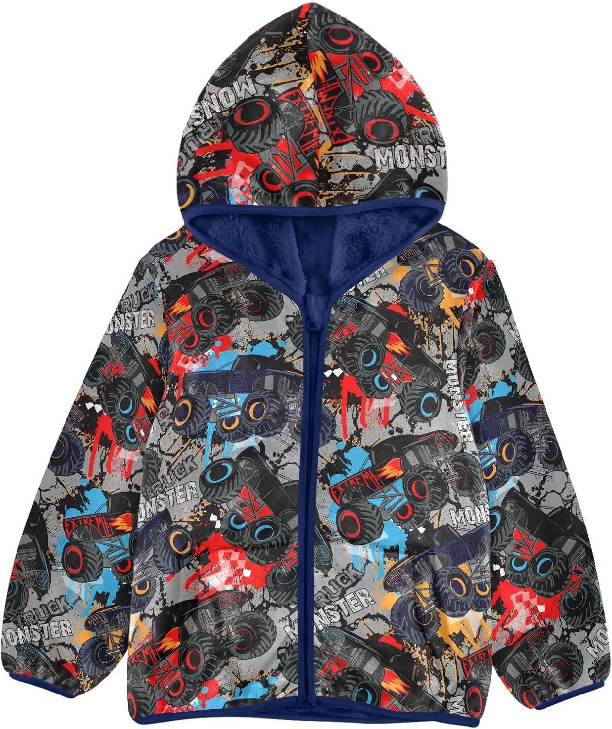 Aflyko Boys Fleece Coat Blue Zip-Up Hoodie Girls Outerwear Kids Hooded Jacket