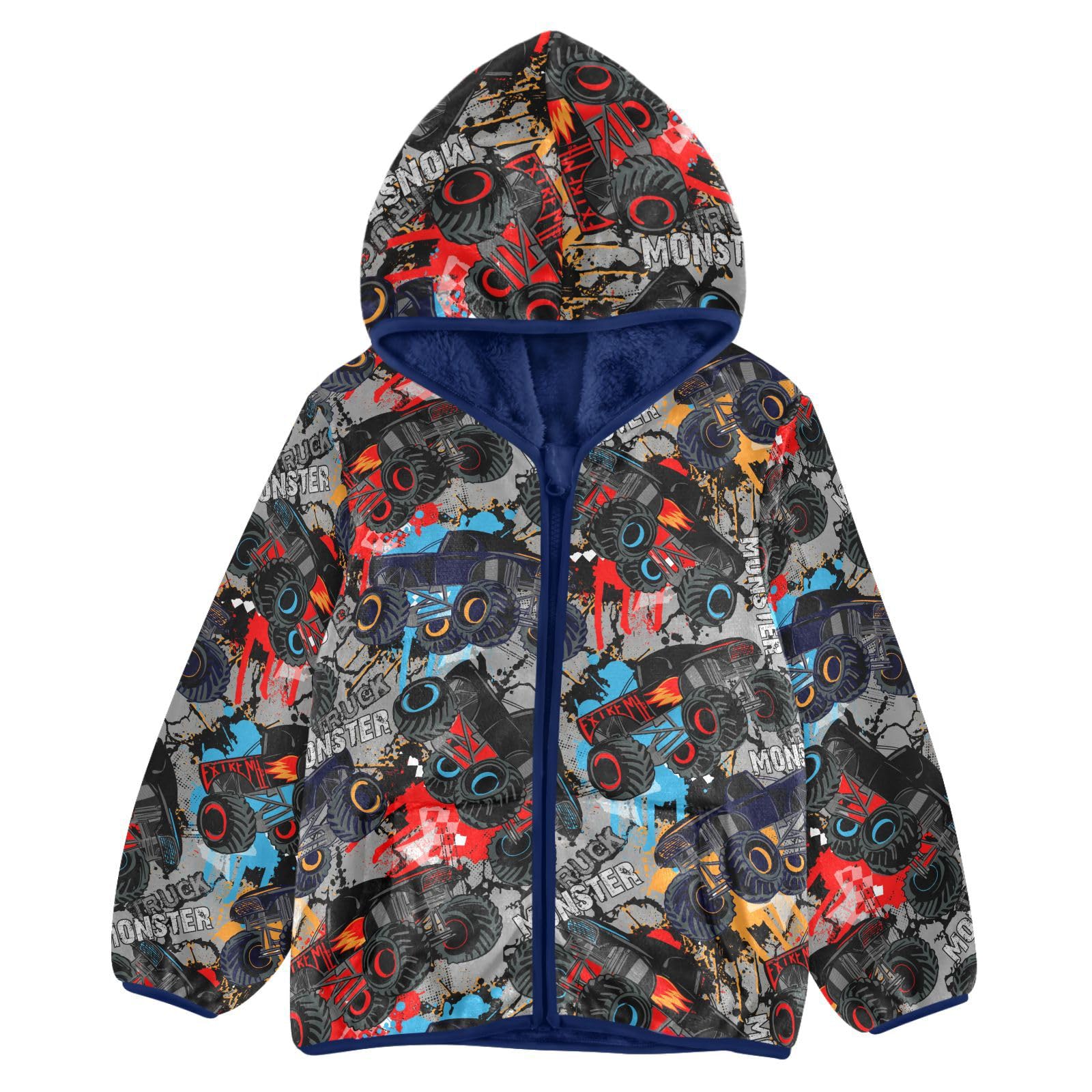 Aflyko Boys Fleece Coat Blue Zip-Up Hoodie Girls Outerwear Kids Hooded Jacket