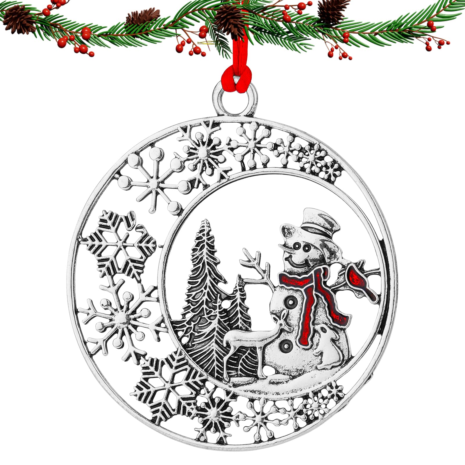 Adornos Navideños, Adorno Colgante Navideño de Metal Redondo de 6 cm Adornos de Muñeco de Nieve Adornos para Árbol de Navidad Decoraciones Navideñas Regalo de Fiesta de Navidad