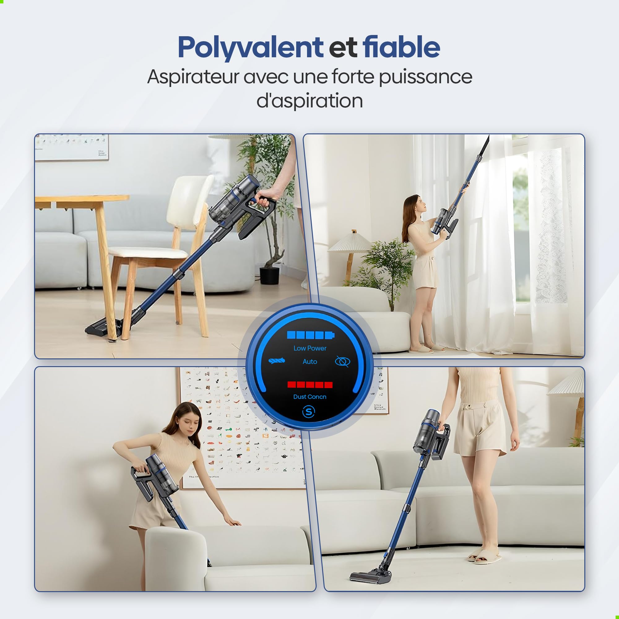 Olvy Aspirateur Balai sans Fil avec Fonction Lavage – Aspirateur 2-en-1 sans Sac – 35 000 Pa de Puissance d’Aspiration, 5 Niveaux – Écran LED – Aspirateur Léger avec Filtre HEPA & Accessoires