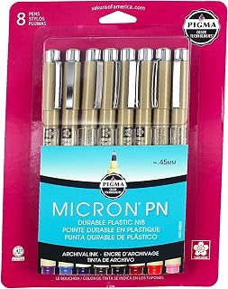 SAKURA Pigma Micron Plastic Nib Pens - Archival Black and Colored Ink Pens - Pens for Writing, Drawing, or Journaling - 0.45 mm Plastic Nibs - 8 Pack