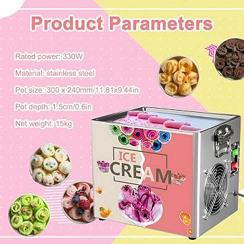 SHAHRYAR Commercial Rolled Ice Cream Machine,Rolled Ice Cream Machine,with 2 Shovelsyou Can Make Dragon Fruit Ice Rolls, Cherry Fried Yogurt, Mango Smoothie