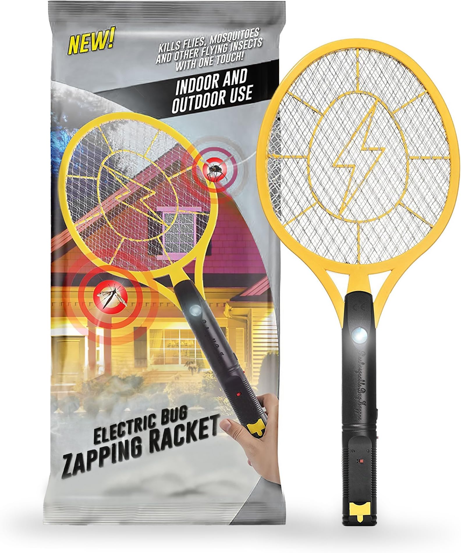 ! - Zapper, electric flyclap, with LITHIUM ION BATTERY, LED light, electricity grille very well protected, no batteries! Recharge time 30 min, insect killers, flies, spiders, wasps or other vermin