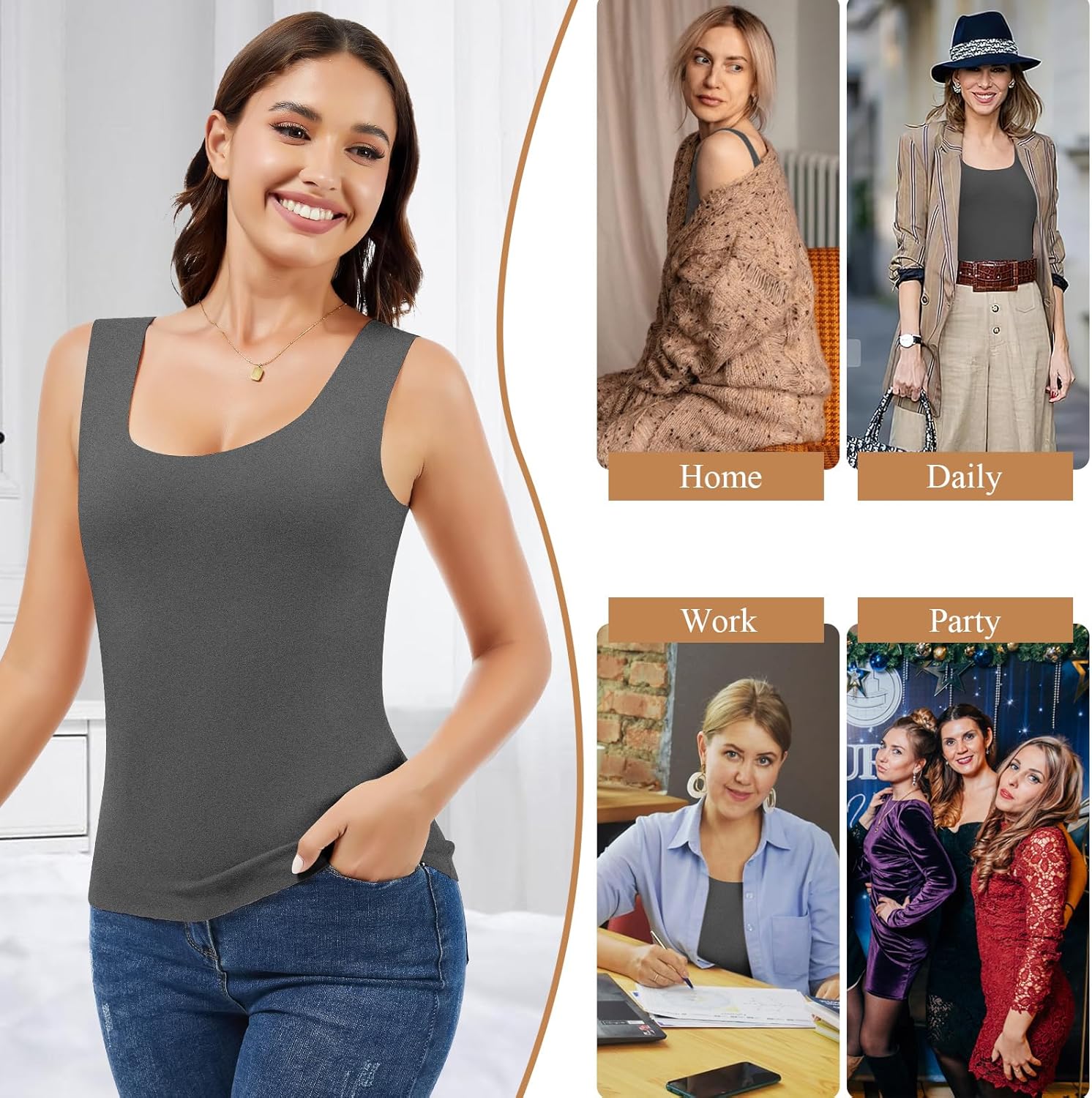 JOYSHAPER Womens Thermal Tank Tops Fleece Cami Underwear Tops Sleeveless Undershirt Warm Base Layer Vest - Image 2