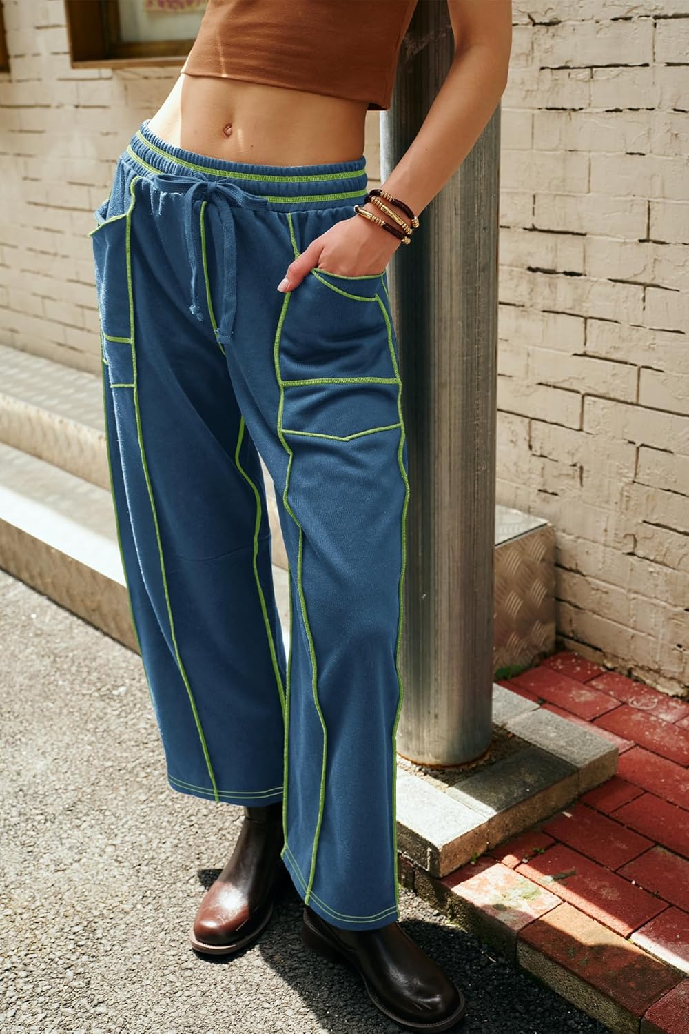 Nirovien Womens Barrel Sweatpants High Waisted Wide Leg Sweatpants Drawstring Lounge Baggy Pants Barrel Sweats - Image 2