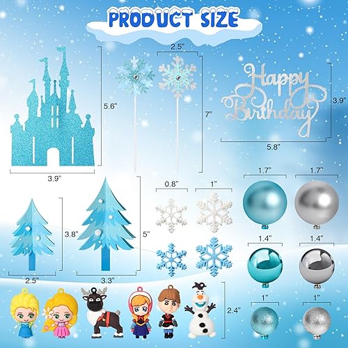 Miniatura 2 de Lidmada Juego de 32 decoraciones para tartas de castillo congelado, fiesta de cumpleaños de Elsa Olaf, decoración de cupcakes de copo de nieve,